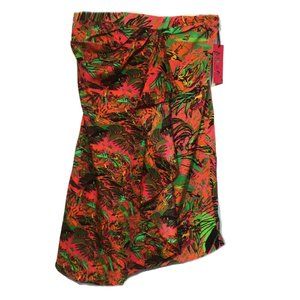 Neon Impulse Hawaiian Strapless Mini Dress Asymmetric Ruffle Floral Size 4 NEW